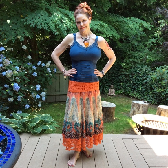 Colorful boho skirt w/ crochet & Indian designs - Picture 1 of 8
